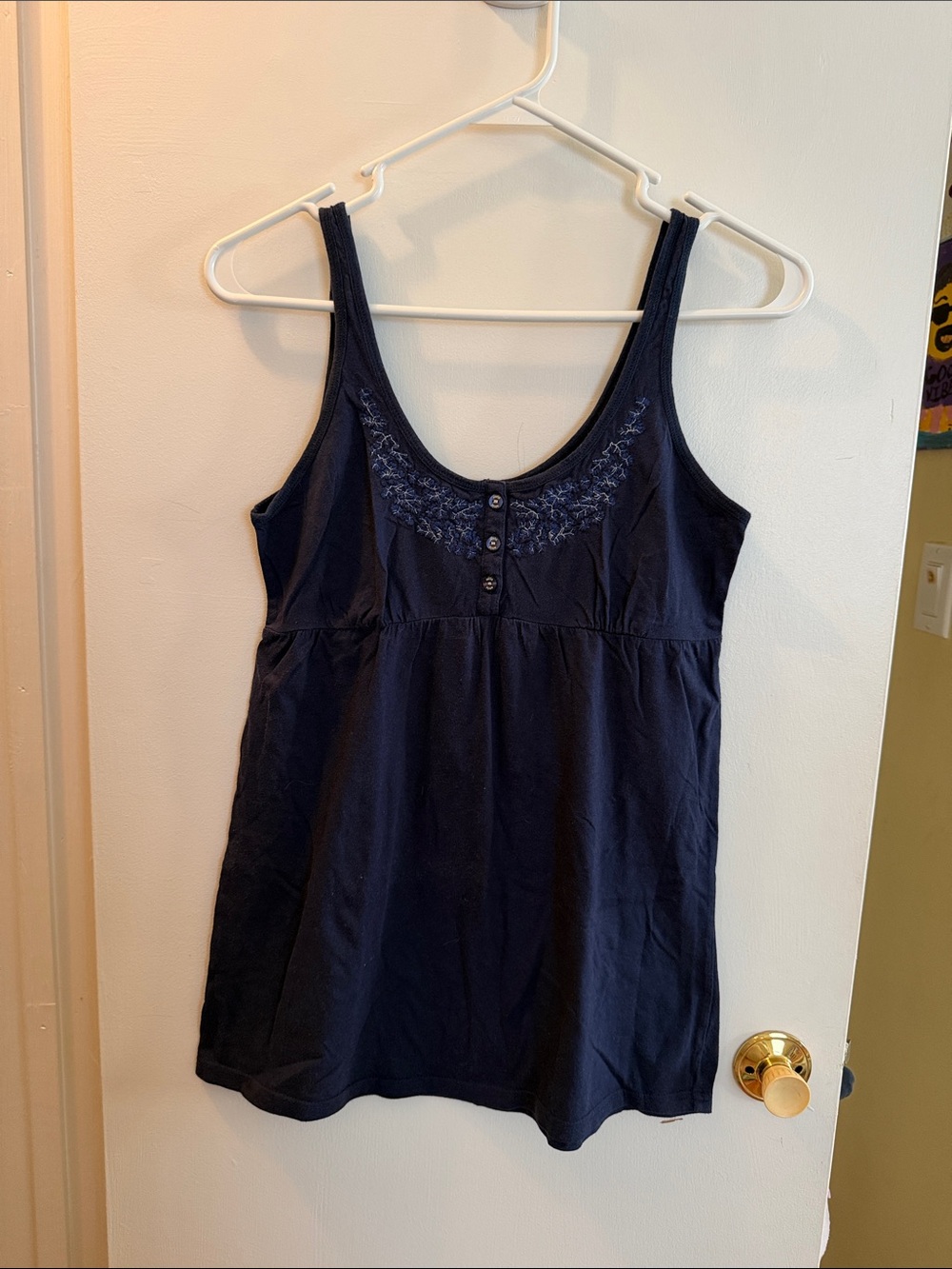 aerie Navy Embroidered Scoop Tank